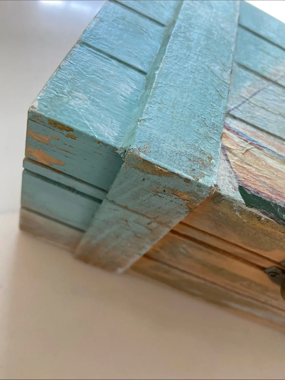 Coastal Wooden Trinket Box in Light Aqua - Nautical Accent